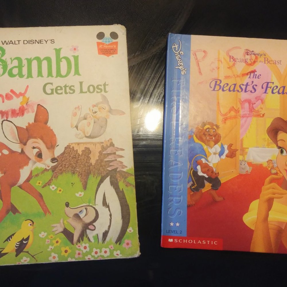 Two Vintage Disney books Bambi classic Beauty and the Beast princess scholastic